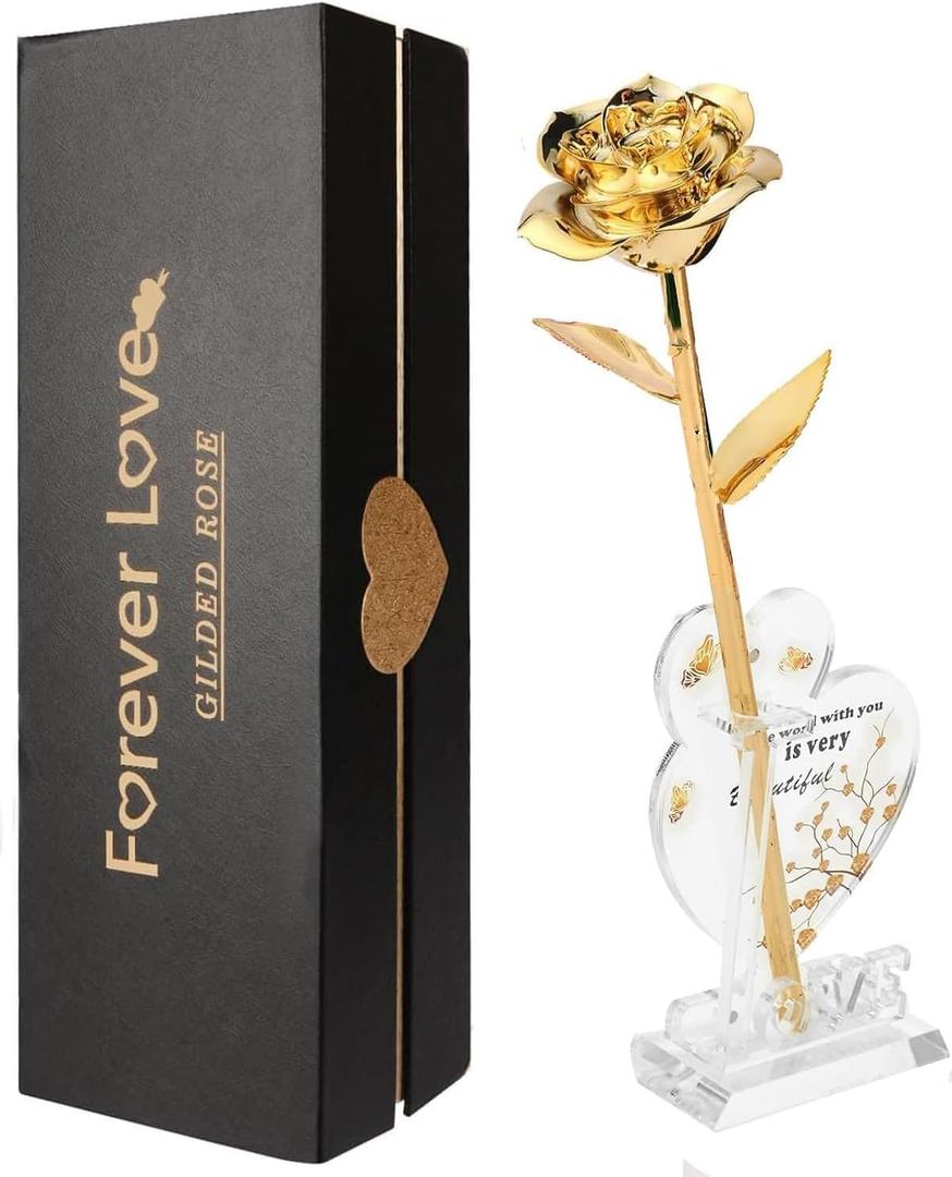 Gold Rose 24K Plated Gold Dipped Rose,Genuine One of a Kind - Forever Flower -Preserved Rose,Romantic Gift for Valentine's Day and Mothers Day, Anniversary, Birthday,Gifts for Her,Wife,Girlfriend