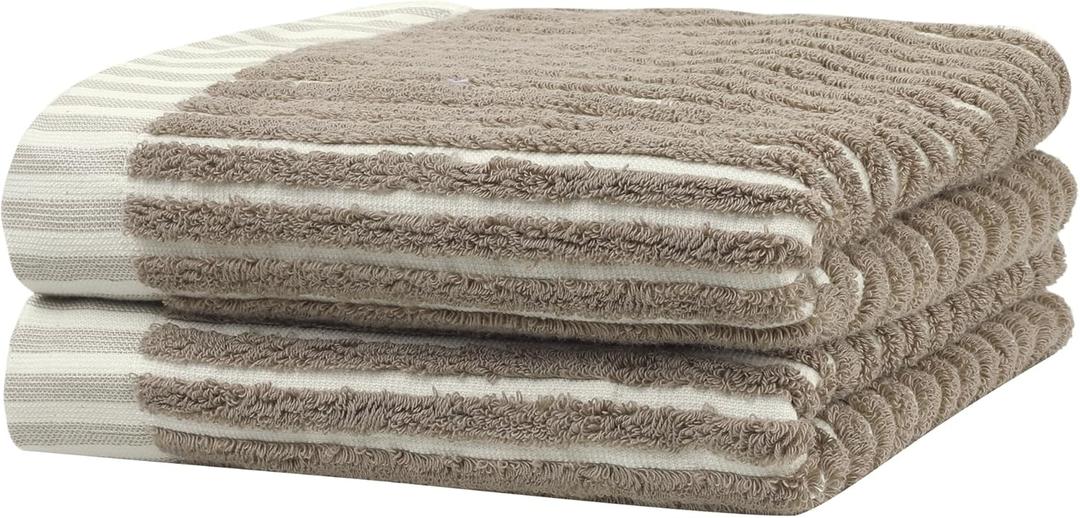 uxcell 100% Cotton Striped Hand Towels, Soft Absorbent Quick Drying Towel Sets for Home, Hotel, Gym, 14" x 32" 2 Pack Khaki