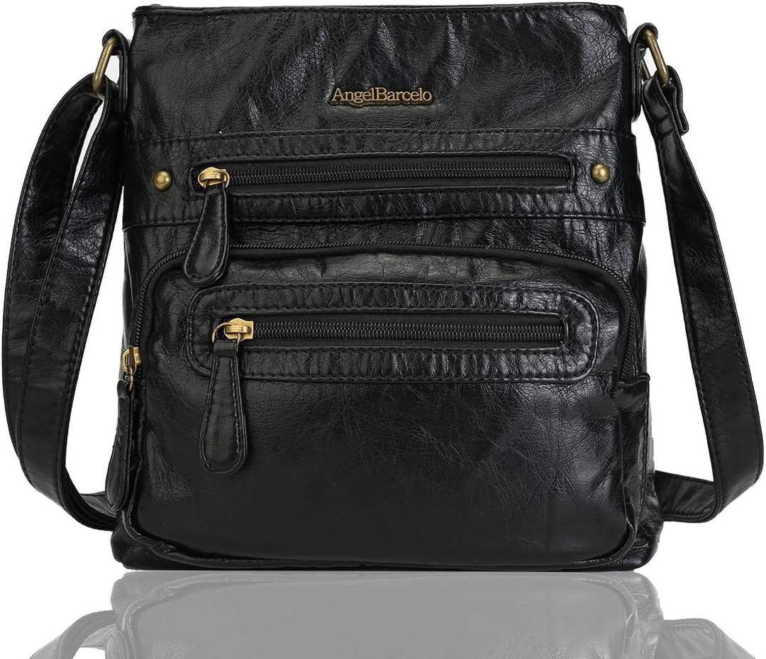 Angel Barcelo Crossbody Bags for Women,Ultra Soft Leather Purses for Women (Black-160488)