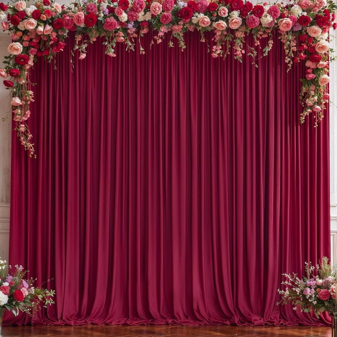 8x10FT Burgundy Backdrop Curtains for Wedding, Wrinkle Free Polyester Photography Backdrop Drapes for Baby Shower Birthday Parties Valentine's Day Stage Background Stand Decorations 4x10ft,2 Panels