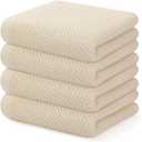 Kitinjoy 100% Cotton Waffle Weave Kitchen Hand Towels (13 x 28 Inches, Beige), 4-Pack Super Soft and Absorbent Dish Towels for Drying Dishes,