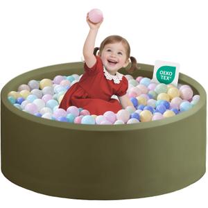 Zedachica Ball Pit for Toddlers 35.43''x11.81 Baby Ball Pits Soft Memory Foam Ball Pit Round Kids Ball Pit Indoor Game Kids Play Ball Pool Ideal Gift for Girls and Boys (Sage Green, NO Balls)