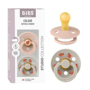BIBS Studio Soother 2-Pack, BPA Free Dummy Pacifier, Round Nipple. Natural Rubber Latex, Made in Denmark, Size 1 (0-6 Months), Blush/Sand