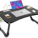Zapuno Laptop Lap Desk, Foldable Laptop Table Tray with 4 USB Ports Storage Drawer and Cup Holder, Lap Bed Desk Notebook Stand Laptray Portable Standing Table for Bed Couch Floor (Black)