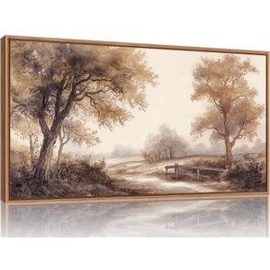 Rantodecor Vintage Landscape Framed Canvas Wall Art, Rustic Tree Sketch Wall Decor, Large Claming Nature Forest Art Paintings, Modern Relax Farmhouse Artwork for Bedroom Living Room 40"x20"