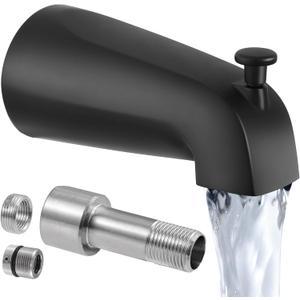 KES Leakproof All Metal Tub Spout with Diverter, 5-3/8" Bathtub Faucet Replacement with 18/8 Stainless Steel Extension Nipple, Universal Fit 3/4,1/2IPS & 1/2 Copper Pipe, Matte Black, PTSN301-BK