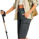 TBMPOY Womens 15" Long Hiking Shorts Below Knee Length Cargo Capri Bermuda Water Resistant Lightweight Stretch 3 Pockets (Black)