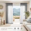 Joywell Dark Grey Back Tab Rod Pocket Linen Curtains 90 Inches Long 2 Panels for Living Room Bedroom Neutral Boho Farmhouse Rustic Light Filtering Semi Sheer Curtains Window Treatment 52x90