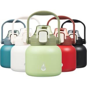 BJPKPK Insulated Water Bottles with Straw, 20 oz Cute Water Bottles with Handle, BPA Free Stainless Steel Metal Jug, Easy Carry Flasks for Men & Women, Light Green