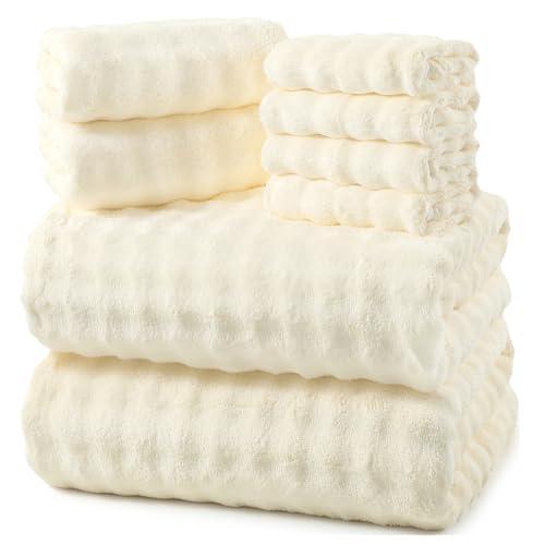 REDKISS 8-Piece Soft Bath Towel Sets, Extra Large 2 Bath Sheet (35×70 in), 2 Hand Towel, 4 Washcloth, Microfiber Quick Dry & Absorbent, Cream Towels for Bathroom
