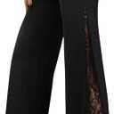 GORGLITTER Women's Lace Bell Pants Bottom Flare Flared Leg Elastic High Waist Casual Office Trousers (Black) S