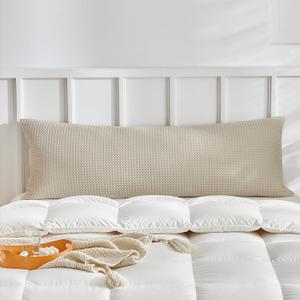 WARMDERN Waffle Weave Pillowcases Body Size 1 Pack Pillow Cases Soft Microfiber Pillow Case Covers Set of 2 Boho Woven Textured Pillowcase with Envelope Closure(Khaki, Body, 20x54 Inches)