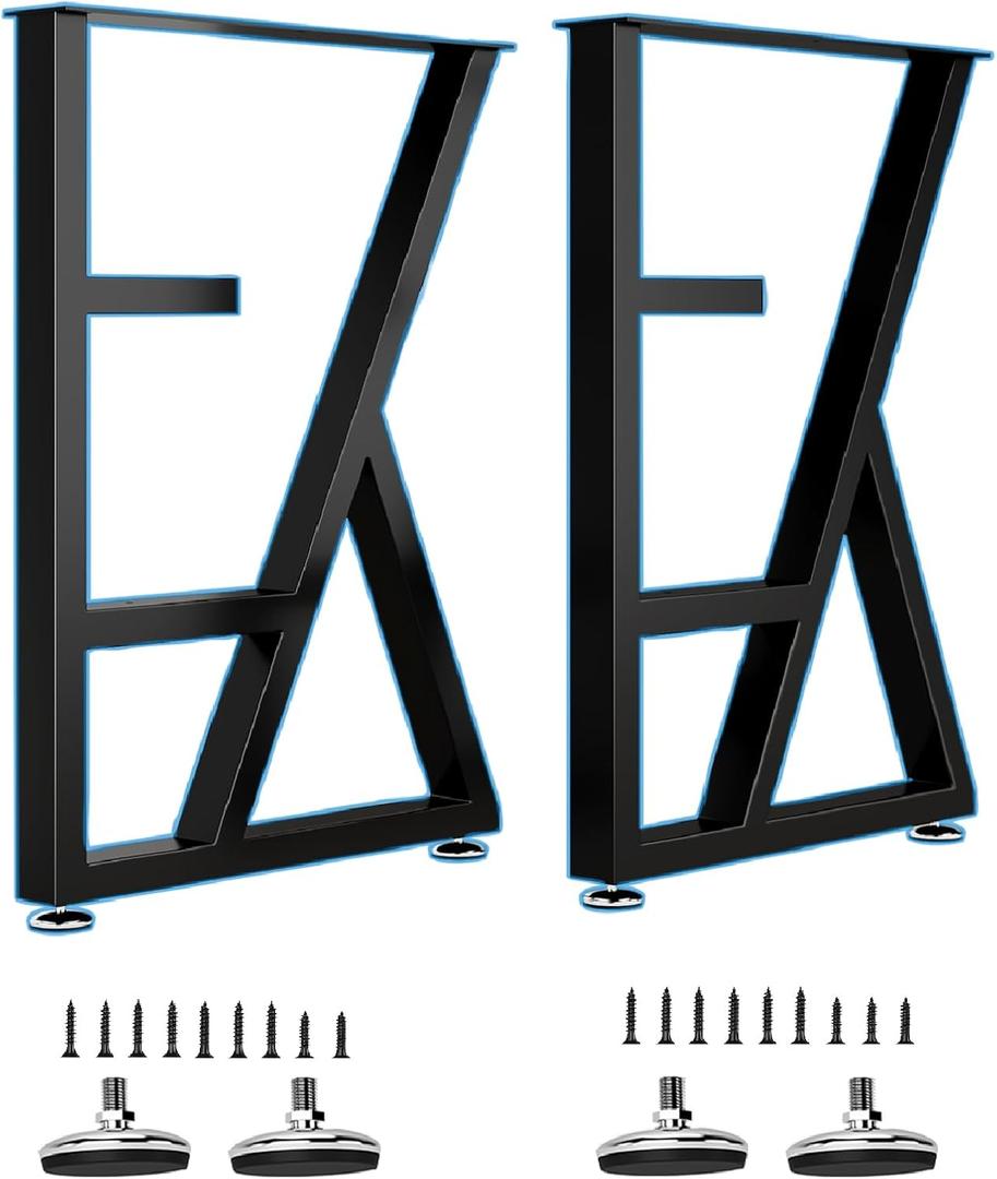 Table Legs-27inches Height 20inches Wide Furniture Desk Bench Dining Legs Adjustment Feet Pads K Shape Black Metal Table Legs Set of 2 (27"H20"W)