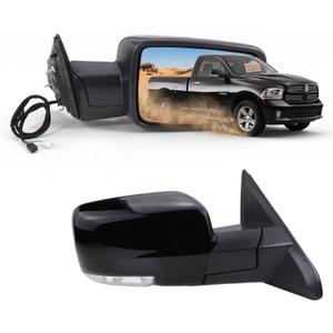 Right Passenger Side Door Mirror Compatible With 2013-2018 Ram 1500 2500 3500 With Power Folding Power Glass Heated Turn Signal Puddle Lights Black Replace#68096196AF (9+2Pins)