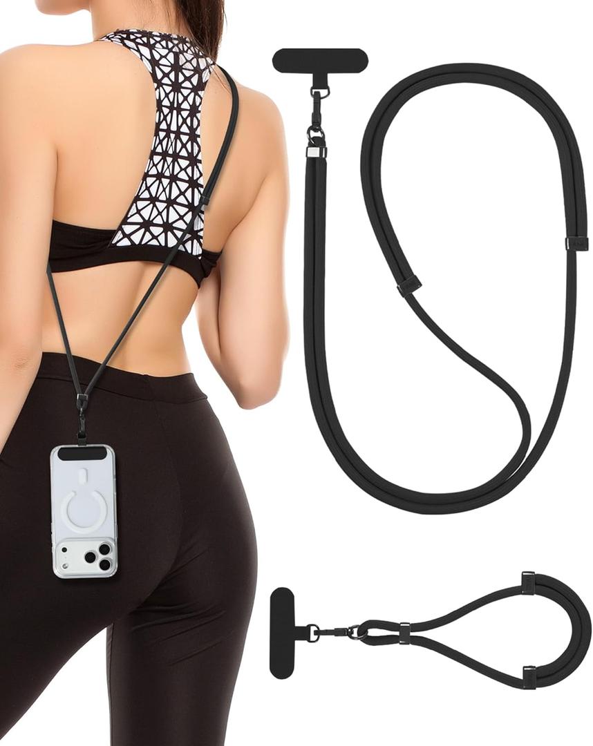 VVAAGG Cell Phone Lanyard for iPhone: Crossbody Phone Strap Adjustable Neck Wrist Strap Anti Theft Long Lanyard Travel Essential for Women Most iPhone and Android Smartphones (Black)