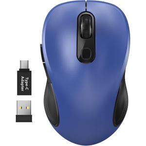 WisFox 2.4G Wireless Mouse for Laptop, Ergonomic Computer Mouse with USB Receiver and Type-C Adapter, 3 Adjustable Levels, 6 Button Cordless Wireless Mice for Windows Mac PC Notebook (Blue)