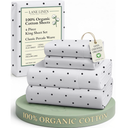LANE LINEN 100% Organic Cotton Printed King Size Bedding Sheets & Pillowcases Set -Soft & Comfy Breathable Percale Sheet Seasons, 15" Deep Pocket Printed King Sheets - Polka Dot