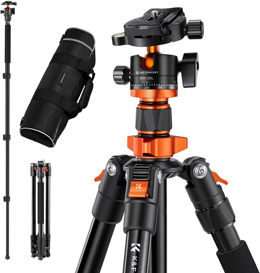K&F Concept 62 inch DSLR Camera Tripod,Lightweight and Compact Aluminum Detachable Monopod Tripod with 360 Panorama Ball Head Quick Release Plate for Travel and Work K254A1+BH-28L (SA254M1)