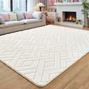 Flagover 5x7 Cream White Washable Area Rug for Bedroom Living Room, Modern Geometric Shag Non-Slip Rugs, Fluffy Plush Soft Memory Foam Carpet for Kids Girls Room Nursery Decor