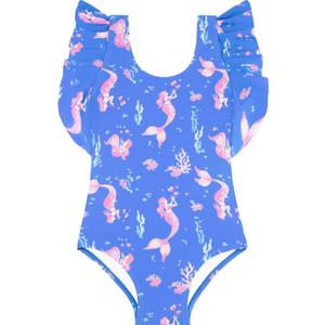 Girls One Piece Cute Swimsuit with Ruffled Straps, UPF 50+ Beach Bathing Suit for Toddler Girls, Size 3M-12Y