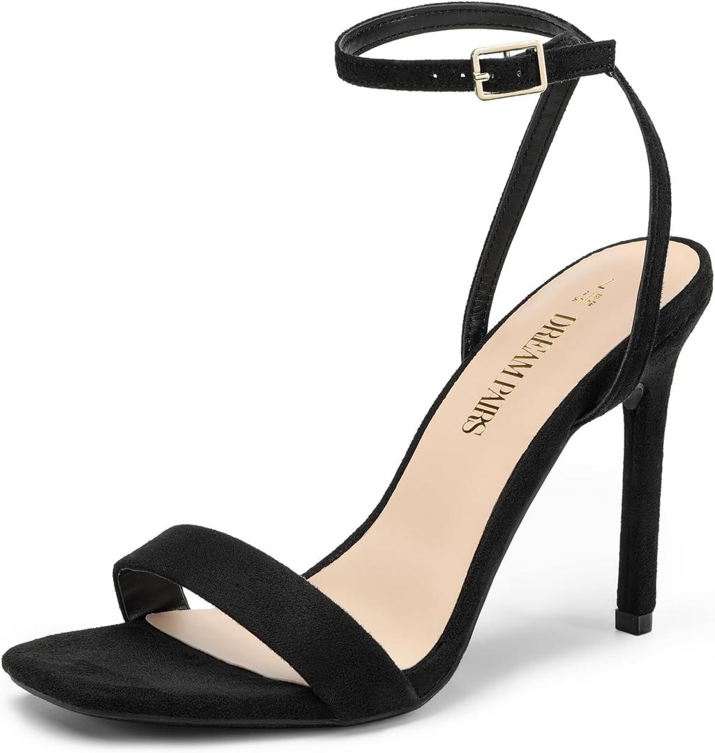 DREAM PAIRS Womens High Stilettos Open Square Toe Ankle Strap Heels Sexy Comfort Strappy Dress Shoes Wedding Bridal Pumps Sandals, 9, Black-suede