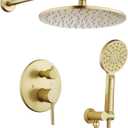 Tohlar Gold Shower Faucet System, High Pressure 10 Inches Rain Shower Head and 3-Setting handheld Spray Combo, Wall Mounted Shower Head and Handle Set, Valve Body and Trim Included