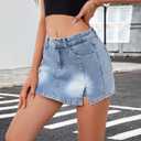 Women's Denim Skorts Skirts Mini Side Slit Skirt High Waisted Casual Y2k Jean Shorts Stretchy (Blue, XL)