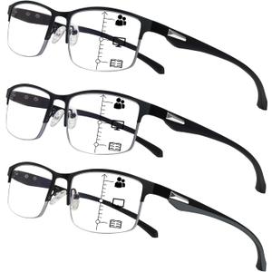 CLASAGA Progressive Multifocus Reading Glasses for Men,Lightweight Metal Half Frame Blue Light Blocking Computer Readers (3 Mix)