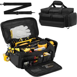 Tool Bag 17Inch | 18-Pocket Portable Tool Box Organizer Storage,Lightweight Tool Box,Tactical Bag,Carrying Toolbag,Multi-functional Bag for Electrician,Repairman,Carpenters,Mechanics,Handyman(Black)