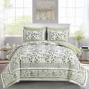 Dobuyly Floral Queen Comforter Set, 7 Piece Bed in a Bag Queen Size Sage Green Flowers on White Botanical Bedding Set, Soft Microfiber Bedding Comforter Sets with Sheets for All Season