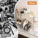 Rotating Makeup Vanity Organizer, Bathroom Countertop Cosmetic Skin Care Storage,Cosmetic Display Case with Brush Holder,for Skincare Perfume Cosmetics,Detachable Hanging Trays & Hooks