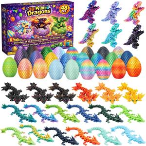 TAHAVICE 24 Pack 3D Printed Dragons Eggs with Dragon Inside, Articulated Desk Decor Display Set with Mini Animal Collectible Figures, Classroom Prizes & Birthday Gifts