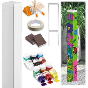 Lounsweer DIY Unfinished Art Peace Pole Set Include Acrylic Paint and Paintbrushes, PVC Weather Resistant Pole with Vinyl Cap, Ground Pile, 40" Tall Outdoor Decoration for Christmas Xmas Garden Yard
