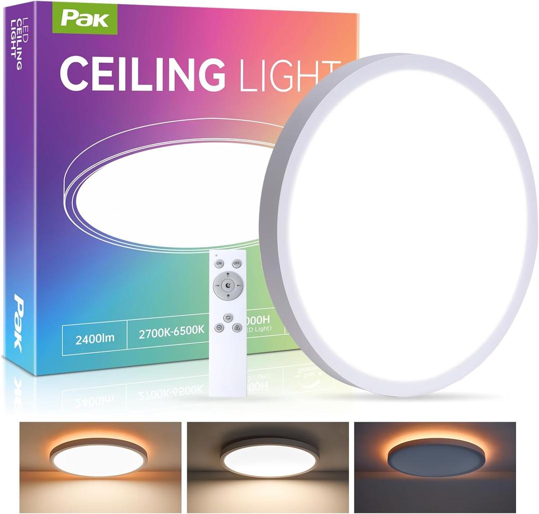 Pak 12 Inch LED Flush Mount Ceiling Light Fixture with Night Light, 24W Modern Ultra-Thin Ceiling Lamp with Remote, 2400LM Dimmable, 2700K-6500K Adjustable Color Temperature, for Bedroom Living Room