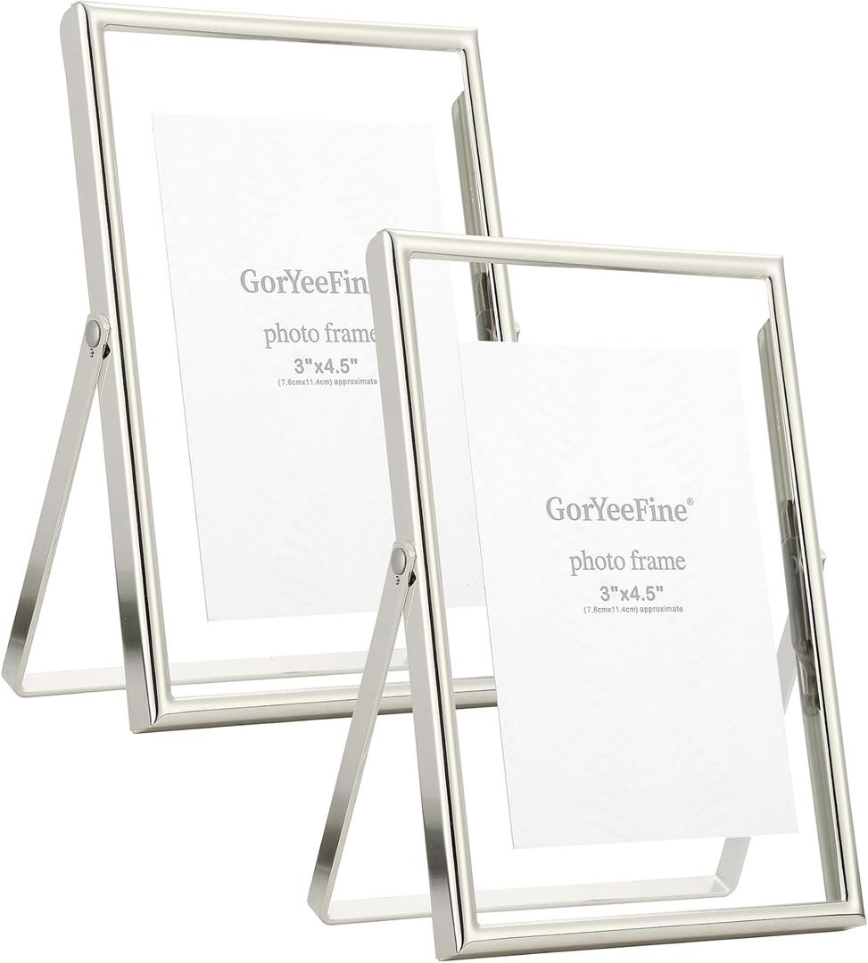 Silver Floating Frame 4x6" Set of 2 for photo 2x3'',3.5x5'', Metal Floating Frames 3.5x5'' Adjustable Tabletop/Shelf Photo Frame, Classy Gift Choice for Wedding, Thanksgiving, Christmas.