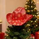 Christmas Cowgirl Santa Hat Glitter Cowboy Hat Party Hat with Star Snowflake for Men and Women for Christmas Party