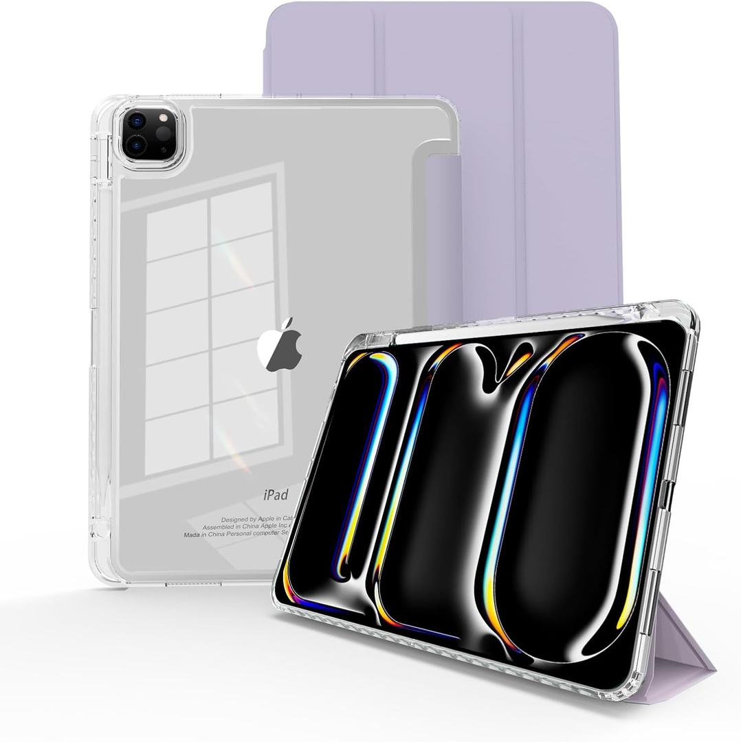 for iPad Pro 11 inch case M4 2024,Case for iPad Pro 11 with Pencil HolderModel No.A2837,A3006, Slim Smart Cover with Clear Back Shell for 2024 iPad Pro11 Inch M4,Transparent-Lilac Purple