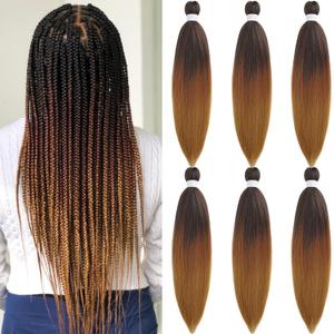Ombre 1b/30/27 Braiding Hair Pre Stretched Kanekalo Braids Colored Hair Extensions for Braiding Hypoallergenic Knotless Pre-Stretched Braiding Hair 26 Inch Brown Ombre Braiding Hair 6 Pack