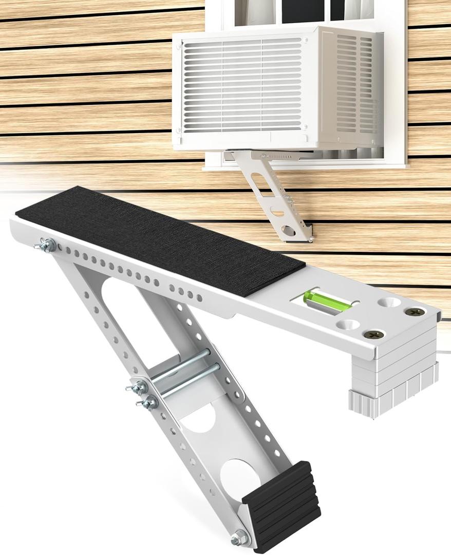 Window Air Conditioner Support Bracket: Adjustable Anti-Slip Shock-Absorbing Mat Windows Safe Bracket Built-in Bubble Level - 12000 to 24000 BTU AC Units Window Mount Bracket Up to 165 lbs