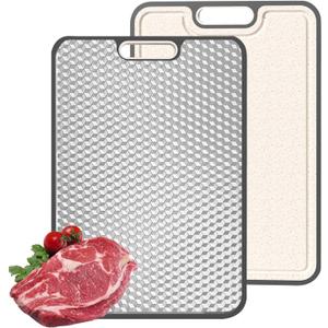 Titanium Cutting Board, Double Sided Medical-grade, Pure Titanium/Wheat straw PP Large Chopping Boards with Juice Groove Cutting Pads for Meat, Vegetables and Fruits (15.2"L x 10.4"W, Metallic)