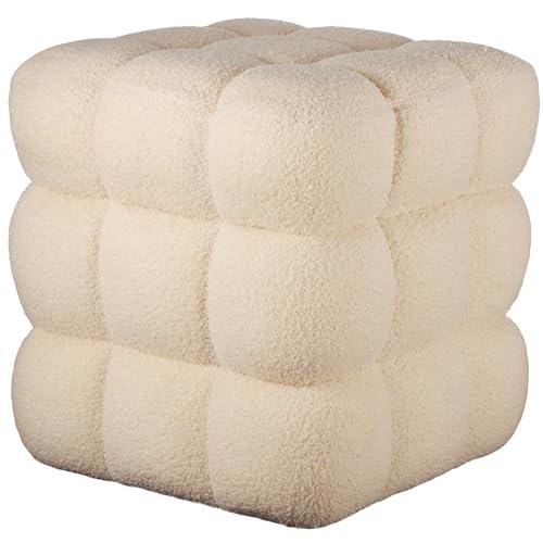 ALPOME 17''3 Square Ottoman Pouf Installed,Sturdy Wooden Frame,Capacity 330 lbs,Modern Sofa Stool Fuzzy Sherpa Footstool,Foot Rest,Cube Boucle,Vanity Stool,for Couch Living Room(Peach Fur)
