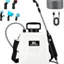 2 Gallon Battery Powered Sprayer, 2000mAh Electric Power White Continuous Battery Operated misting Retractable Long-Reach Metal Wand 5 Multi-Pattern Water attachments