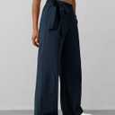 Women's Wide Leg Pants Y2K Trendy Elastic Waist Track Pants Baggy Tie Knot Trousers with Zipper Pockets Streetwear Casual (L)
