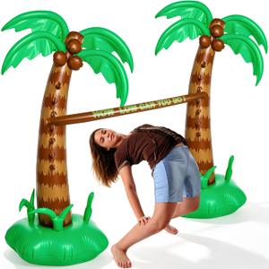 75 Inch Hawaiian Inflatable Limbo Party Game Set Palm Tree Limbo Outdoor Toys Tropical Theme Fun Pole for Summer Outdoor Beach Pool Birthday Party Activities