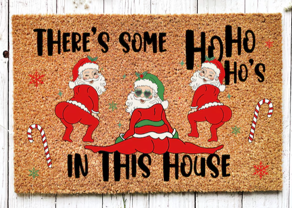 Lanpn Christmas Welcome Natural Coir Door Mat, Santa Large Coco Front Door Outdoor Doormat Outside Entrance Porch Non Slip Rubber Rug Winter Xmas Farmhouse Decor (Brown, 36x24 inch)