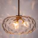 Large Glass Pendant Lighting, Hammered Lampshade Chandelier with Height Adjustable Hanging Rods, Brass Gold Chandelier for Dining Living Room Kitchen Island (Clear, 14 Inch)