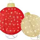 HOYECHI 2pc Lighted Pop-Up Outdoor Christmas Ornament Set Holiday Ball Decorations with 200 LED Lights, 8 Lighting Modes, for Yard & Outdoor Christmas Decor - Red/Gold, 2 oversized (38in and 30in) christmas ball ornaments