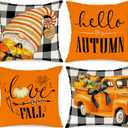 Ywlake Fall 18x18 Throw Pillow Covers Set of 4, Pumpkin Gnome Decorative Holiday Pillow Case 18 x 18 Autumn Cushion Covers Thanksgiving Pillowcase for Indoor Home Bedroom Couch Sofa Decoration Black
