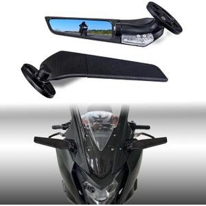 Motorcycle Rear View Mirrors with LED Turn Signal Lights Stealth Mirrors Compatible with Kawasaki Ninja 500 650 Ninja 400 300 ZX6R, Honda CBR300R CBR500R CBR600RR, Suzuki GSXR 600 750 1000