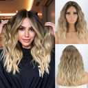MISSQUEEN Medium Length Ombre Blonde Wavy Wig Short Curly Blond Wig for Women Synthetic Middle Part Heat Resistant Fiber Blonde Hair Wigs for Everyday Hairstyle Party Use